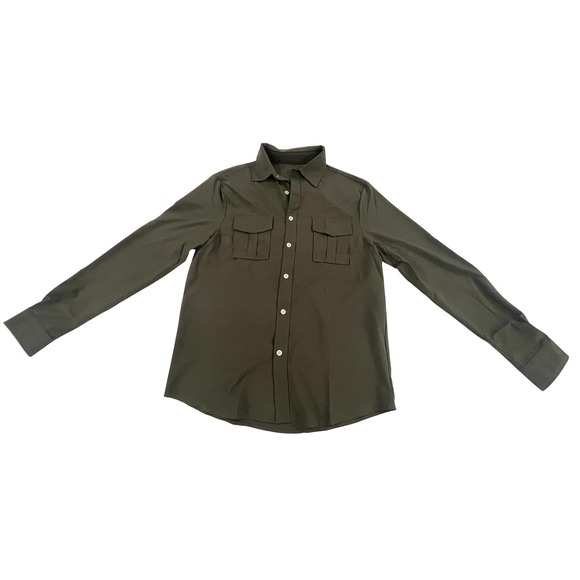 00194 - Olive Green Women's Button Down Shirt Long Sleeve Utility Pocket S - Picture 1 of 7